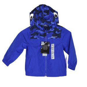 NEW NWT London Fog 3T Boys Dragon Hooded Camo Rain Jacket Coat Blue Zip Pockets